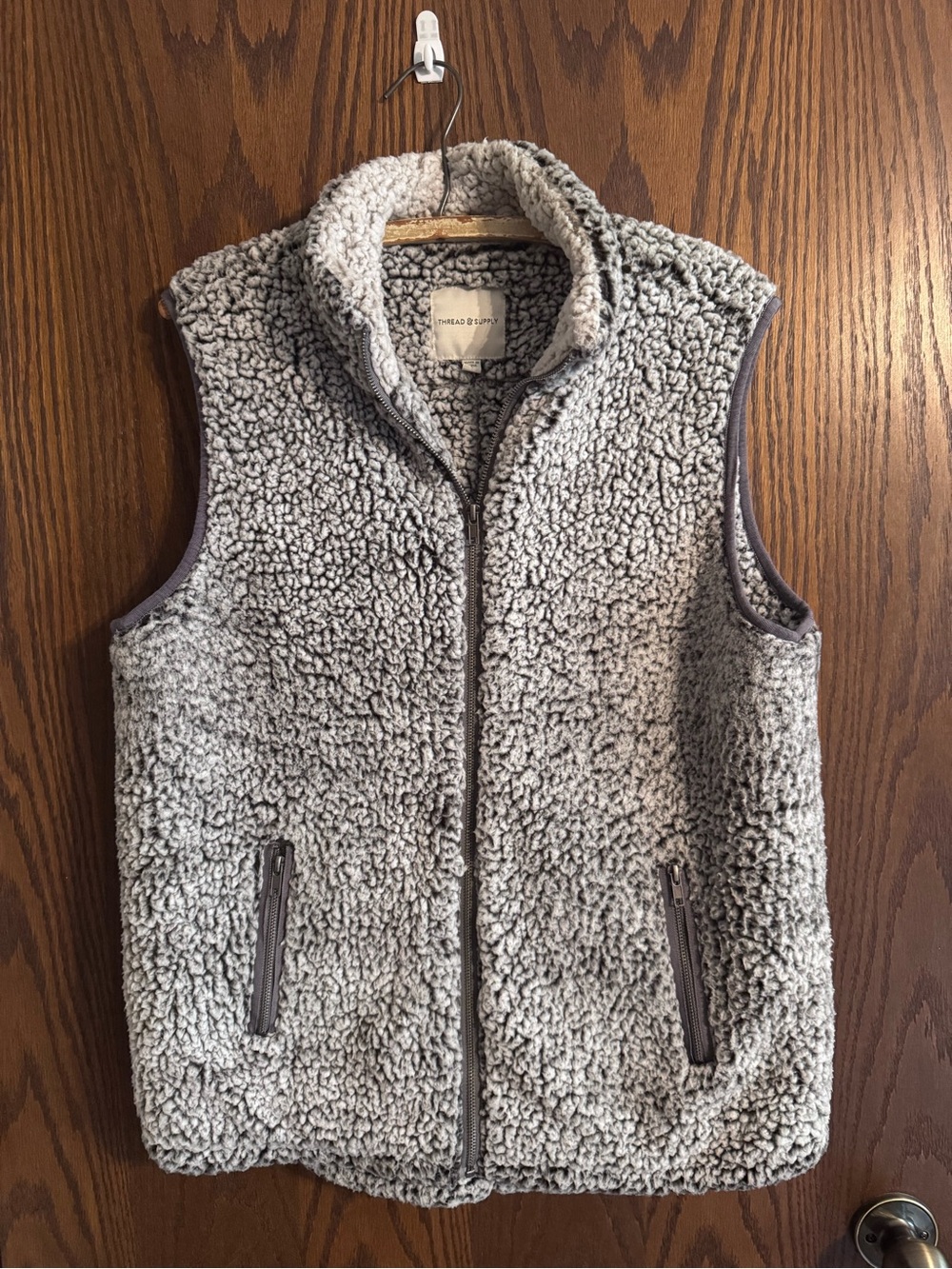 Thread & Supply Light Gray Sherpa Zip Vest